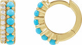 14K Yellow Gold Natural Turquoise & 1/8 CTW Natural Diamond Huggie Hoop Earrings