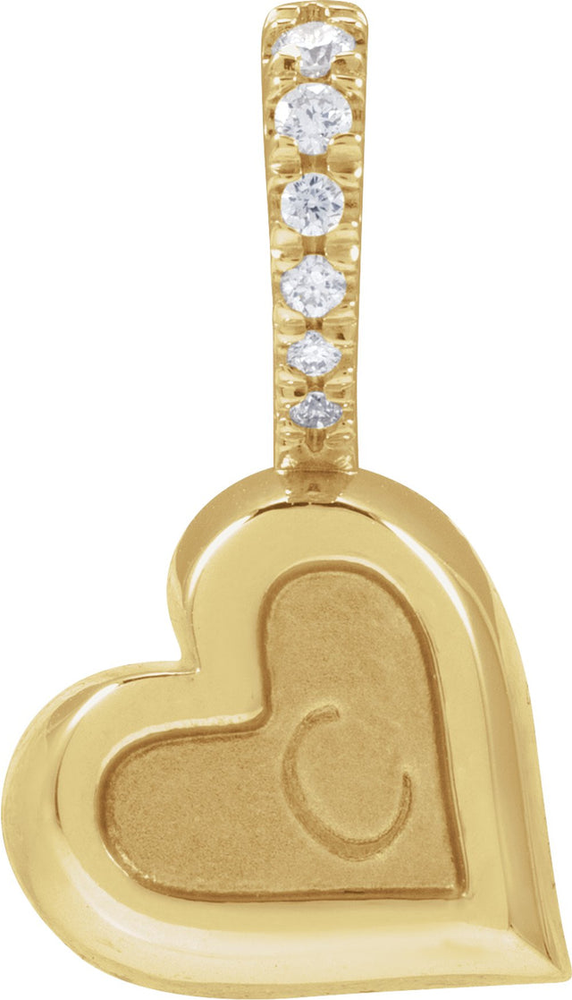 14K Yellow .03 Natural Diamond Engravable Heart Pendant