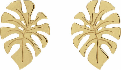 14K Yellow Monstera Leaf Stud Earrings