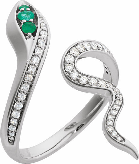 Platinum Natural Emerald & 1/3 CTW Natural Diamond Snake Ring