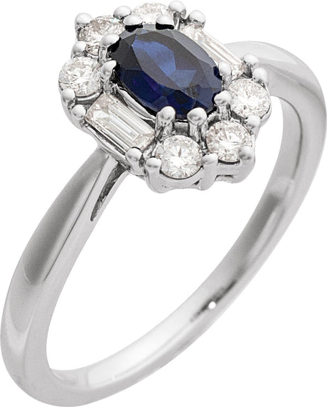 14K White Gold Lab-Grown Blue Sapphire & 3/8 CTW Natural Diamond Ring