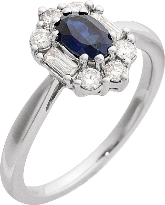 14K White Gold Lab-Grown Blue Sapphire & 3/8 CTW Natural Diamond Ring
