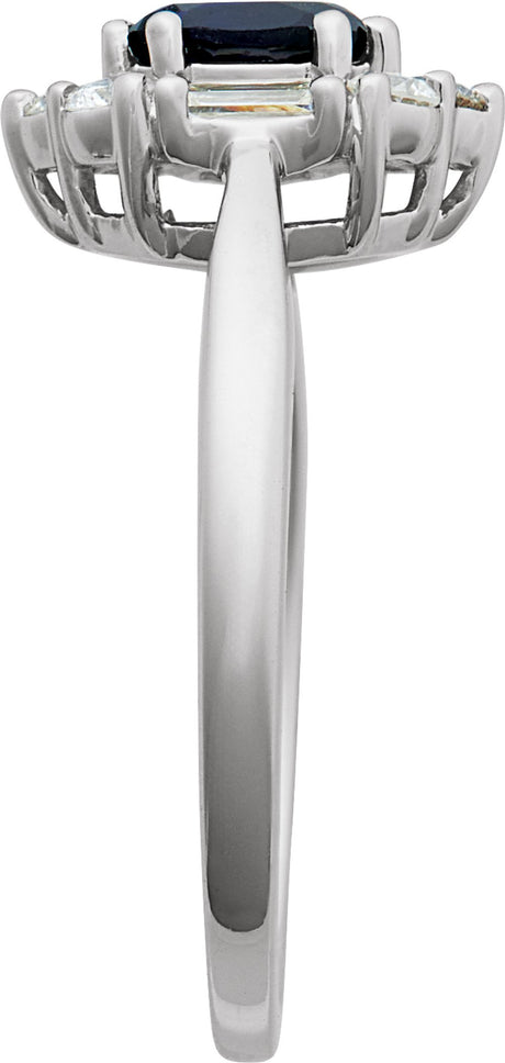 14K White Gold Lab-Grown Blue Sapphire & 3/8 CTW Natural Diamond Ring