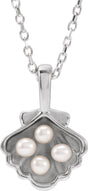 Sterling Silver 4-Stone Cultured White Seed Pearl Family Shell 16-18" Necklace