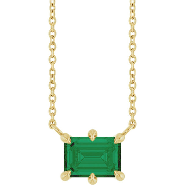 14K Yellow Gold Lab-Grown Emerald 18" Necklace