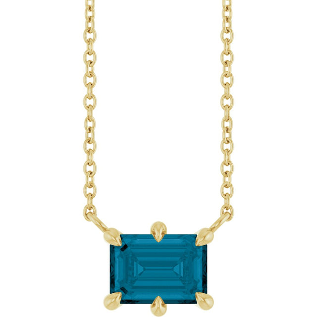 14K Yellow Gold Natural London Blue Topaz 18" Necklace