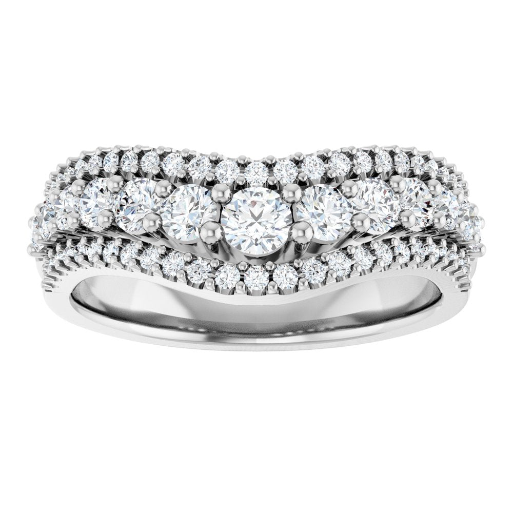 14K White 1 CTW Lab-Grown Diamond Accented Contour Band