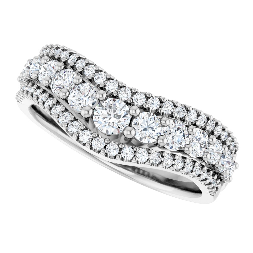14K White 1 CTW Lab-Grown Diamond Accented Contour Band