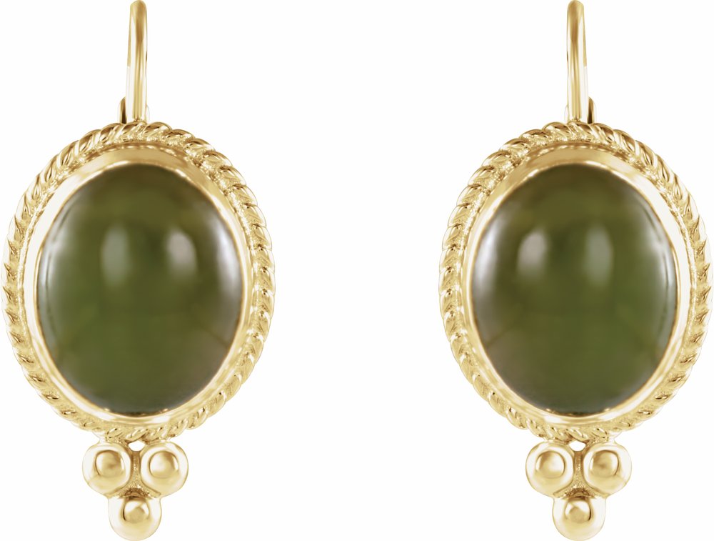 14K Yellow Natural Nephrite Jade Cabochon Earrings