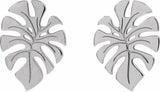14K White Monstera Leaf Stud Earrings