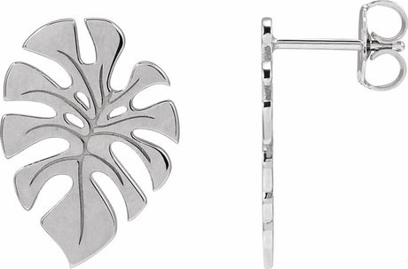 14K White Monstera Leaf Stud Earrings