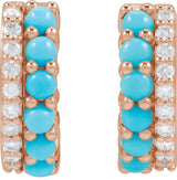 14K Rose Gold Natural Turquoise & 1/8 CTW Natural Diamond Huggie Hoop Earrings