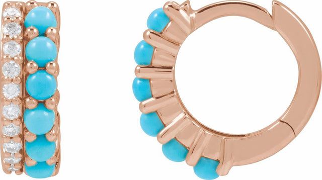 14K Rose Gold Natural Turquoise & 1/8 CTW Natural Diamond Huggie Hoop Earrings