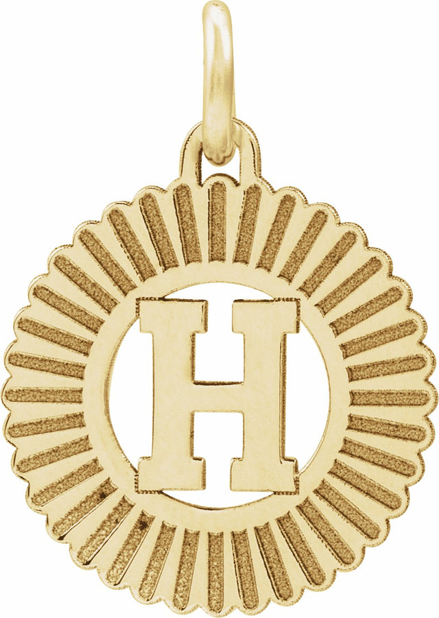14K Yellow Initial H Sunburst Pendant