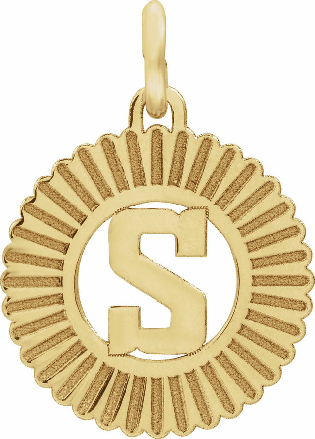 14K Yellow Initial S Sunburst Pendant