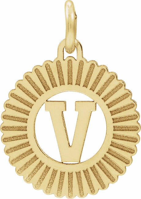 14K Yellow Initial V Sunburst Pendant