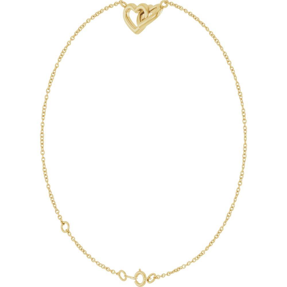 14K Yellow Gold Interlocking Hearts Link 6 1/2-7 1/2" Bracelet