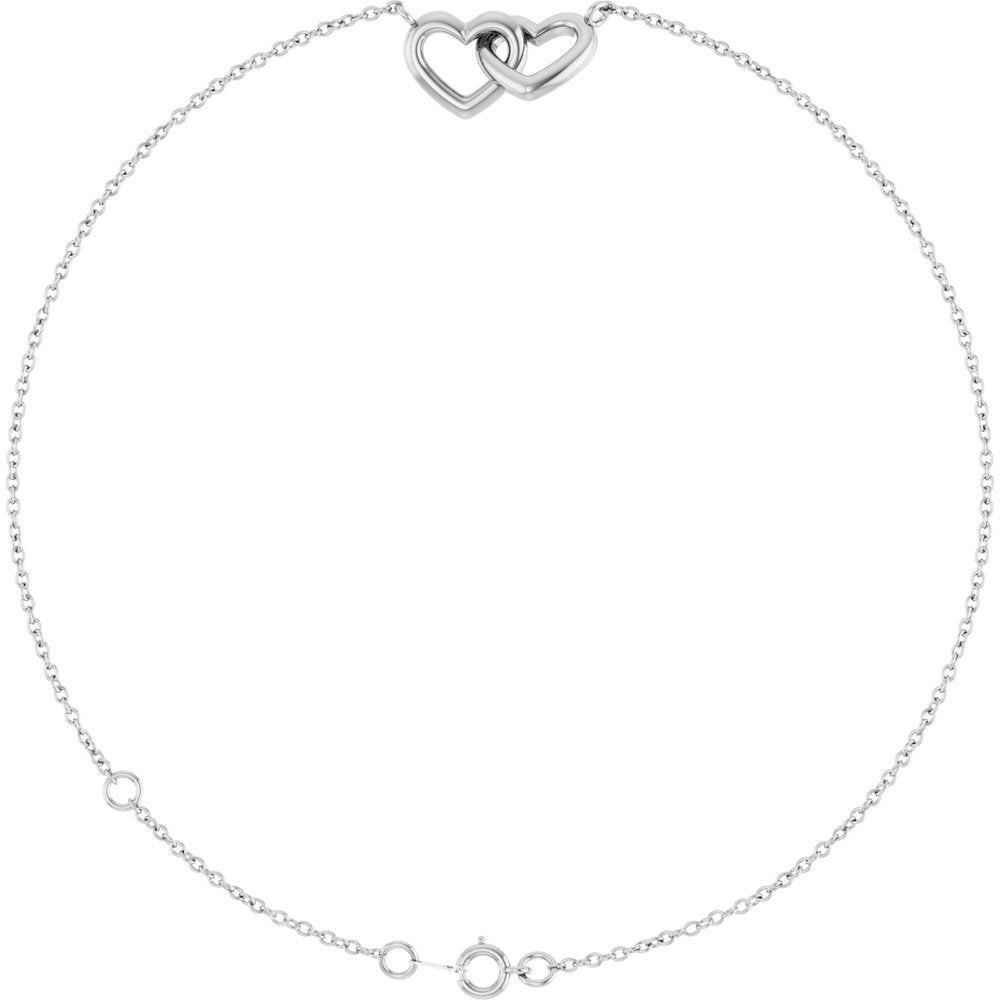 Sterling Silver Interlocking Hearts Link 6 1/2-7 1/2" Bracelet