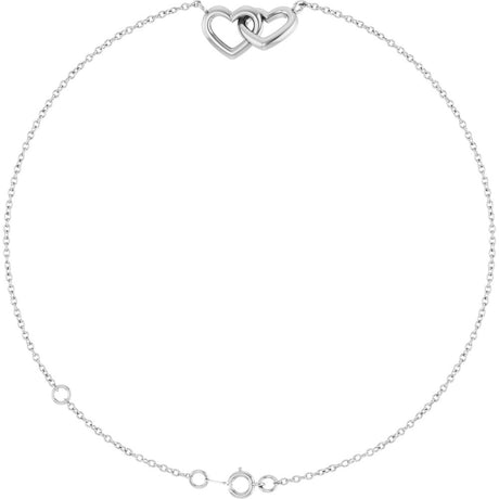 14K White Gold Interlocking Hearts Link 6 1/2-7 1/2" Bracelet