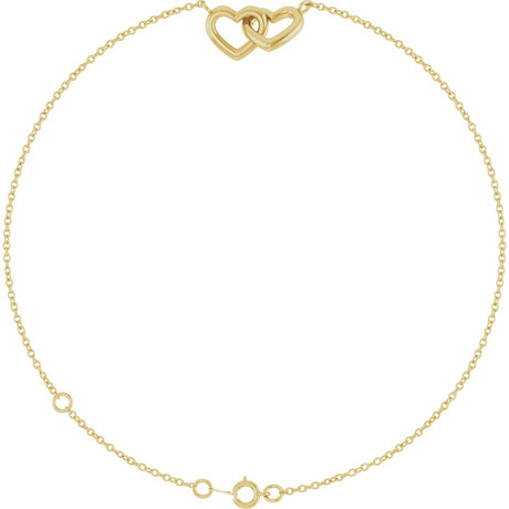 14K Yellow Gold Interlocking Hearts Link 6 1/2-7 1/2" Bracelet