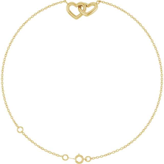 14K Yellow Gold Interlocking Hearts Link 6 1/2-7 1/2" Bracelet