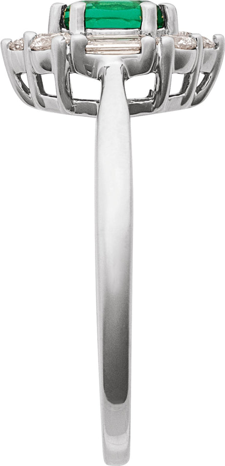 14K White Gold Lab-Grown Emerald & 3/8 CTW Natural Diamond Ring