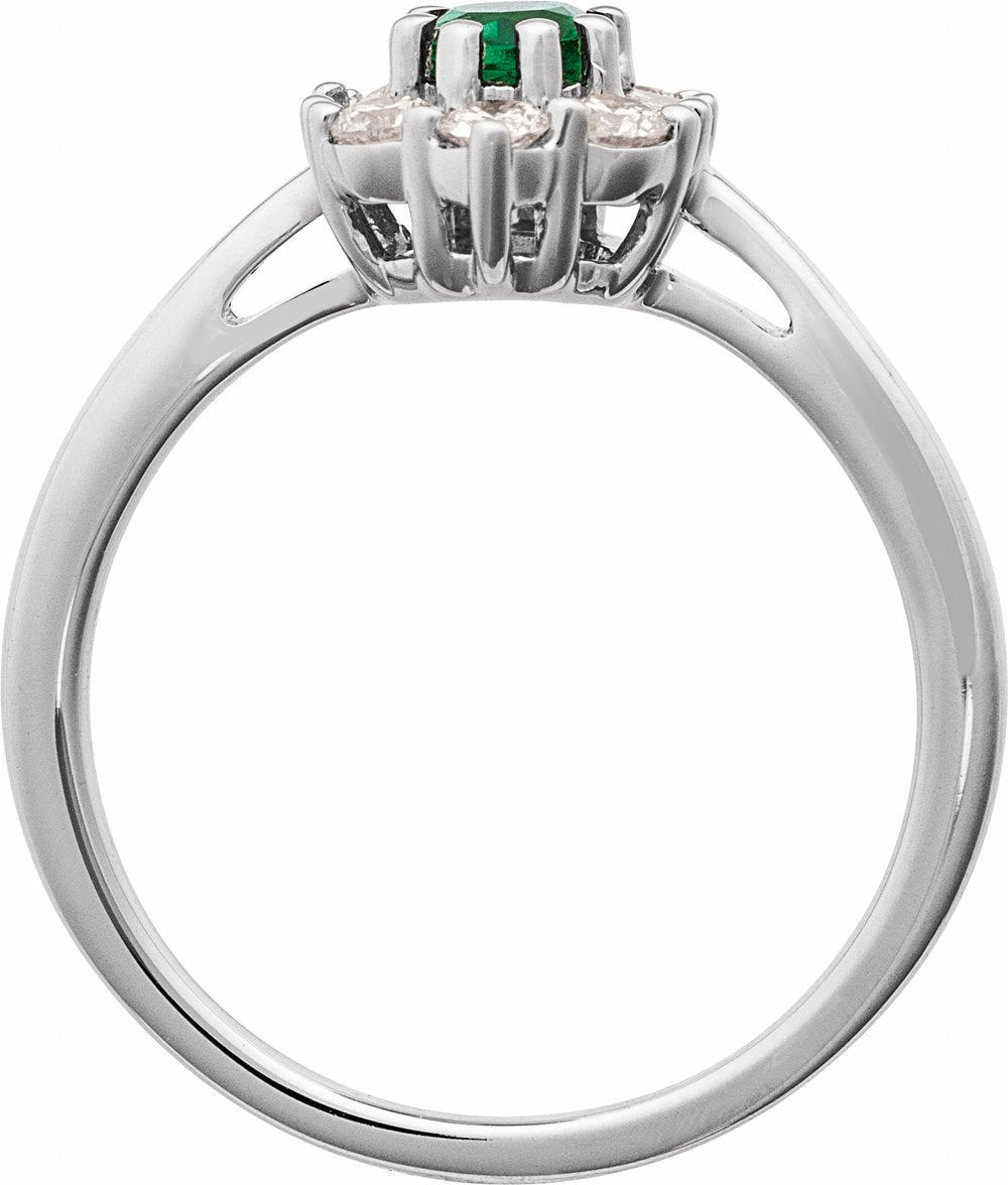 14K White Gold Lab-Grown Emerald & 3/8 CTW Natural Diamond Ring