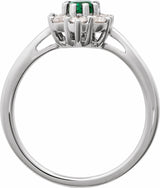 14K White Gold Lab-Grown Emerald & 3/8 CTW Natural Diamond Ring