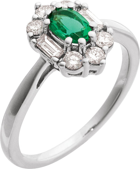 14K White Lab-Grown Emerald & 3/8 CTW Natural Diamond Ring