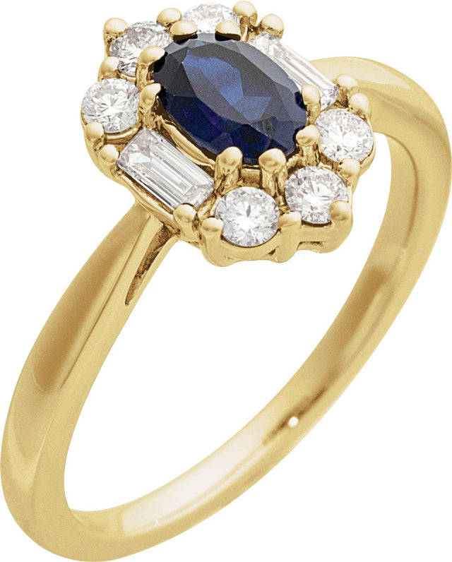 14K Yellow Lab-Grown Blue Sapphire & 3/8 CTW Natural Diamond Ring