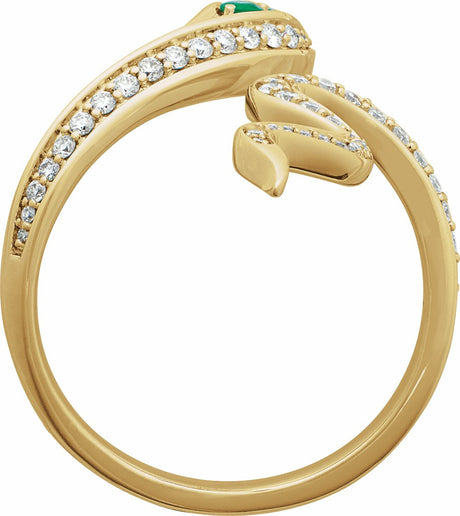 14K Yellow Gold Natural Emerald & 1/3 CTW Natural Diamond Snake Ring