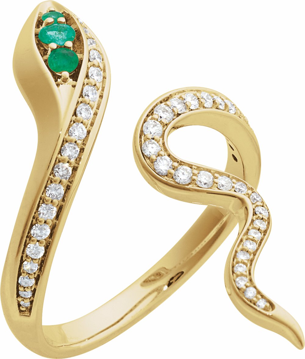 14K Yellow Natural Emerald & 1/3 CTW Natural Diamond Snake Ring