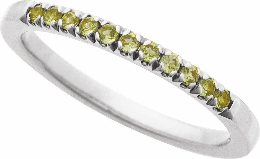 14K White Natural Peridot Ring