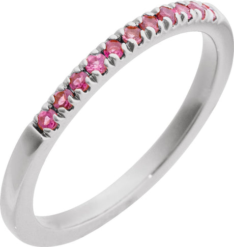 14K White Gold Natural Pink Tourmaline Stackable Ring