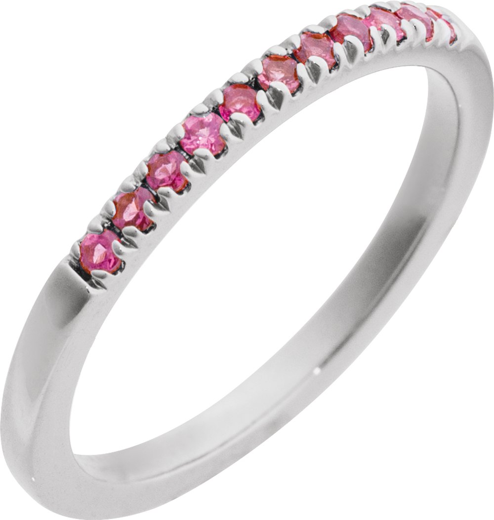 14K White Natural Pink Tourmaline Stackable Ring