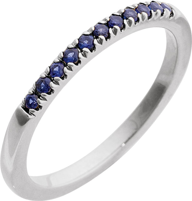 10K White Gold Lab-Grown Blue Sapphire Stackable Ring