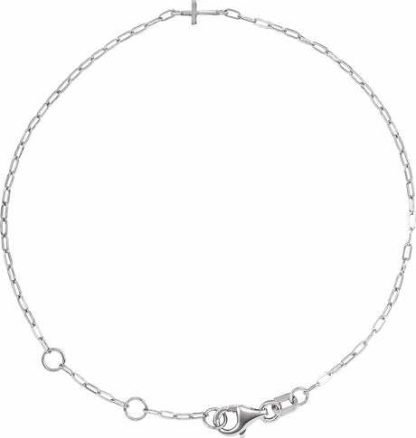 14K White Gold Sideways Cross Paperclip-Style Chain 6 1/2-7 1/2" Bracelet
