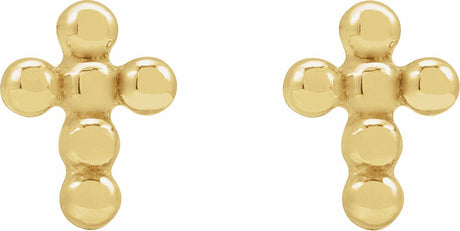 14K Yellow Beaded Cross Stud Earrings