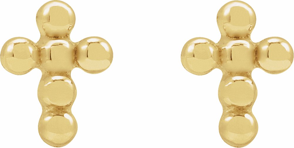 14K Yellow Beaded Cross Stud Earrings