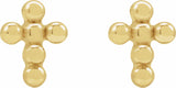 14K Yellow Beaded Cross Stud Earrings