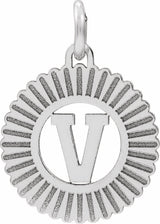 Sterling Silver Initial V Sunburst Pendant