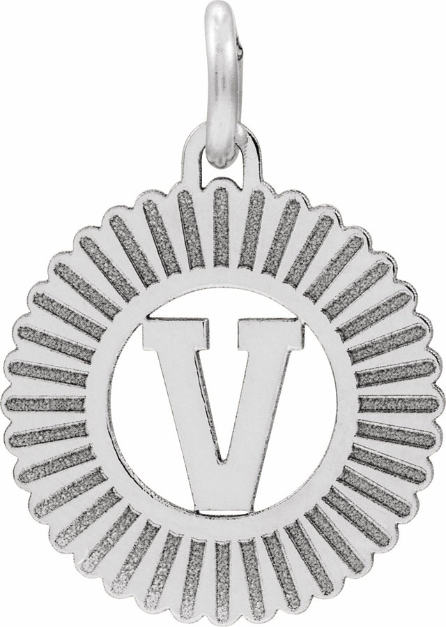 Sterling Silver Initial V Sunburst Pendant