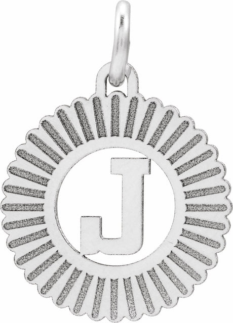 Sterling Silver Initial J Sunburst Pendant