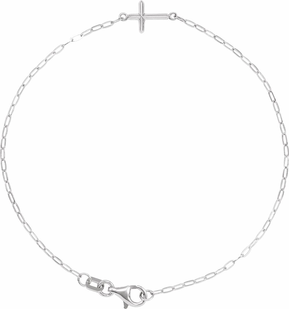 14K White Sideways Cross 7" Bracelet