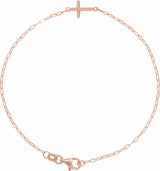 14K Rose Sideways Cross 7" Bracelet