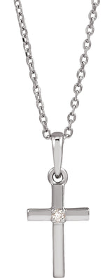 Sterling Silver .015 CT Natural Diamond Cross 16-18" Necklace