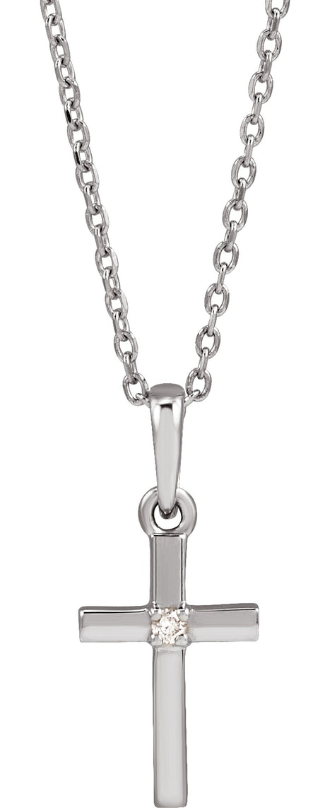 Sterling Silver .015 CT Natural Diamond Cross 16-18" Necklace