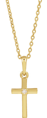 14K Yellow .015 CT Natural Diamond Cross 16-18" Necklace