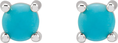 14K White Gold 4 mm Natural Turquoise Earrings