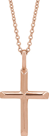 14K Rose Knife-Edge Cross 16-18" Necklace